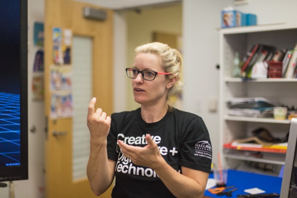 Melissa Malzkuhn works in her Motion Light Lab at Gallaudet University.