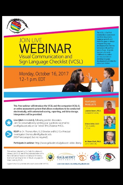 Advertise of Live Webinar: Visual Communication and Sign Language (VCSL) Checklist